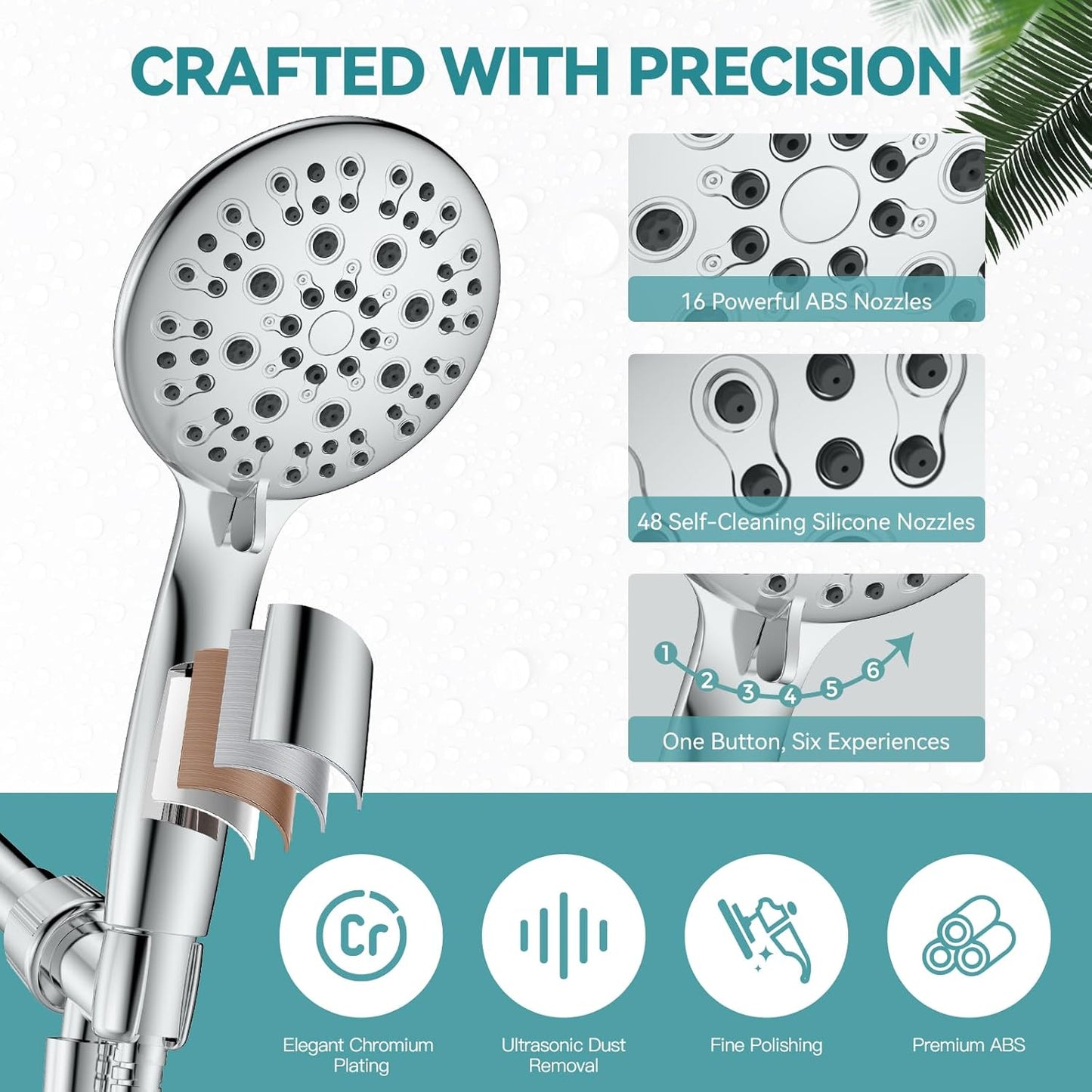 High Pressure Shower Head with Handheld, 6 Spray Settings Handheld Showerhead, 4.3" High Flow Rain Showerhead Set with 59" Stainless Steel Hose and Adjustable Bracket for Bathroom, Gym, Hotel